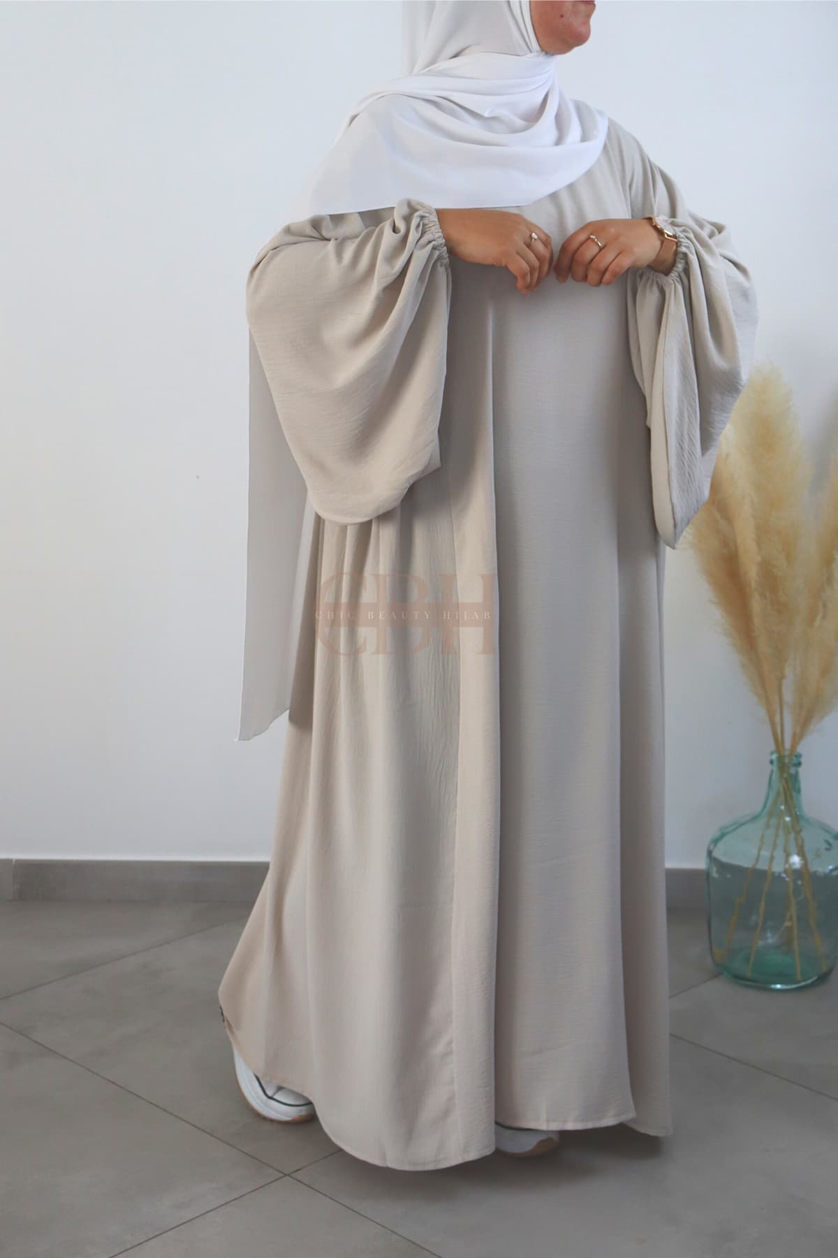 Abaya Jazz Manches Bouffantes Beige – Image 8