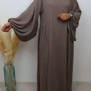 Abaya Jazz Manches Bouffantes Taupe