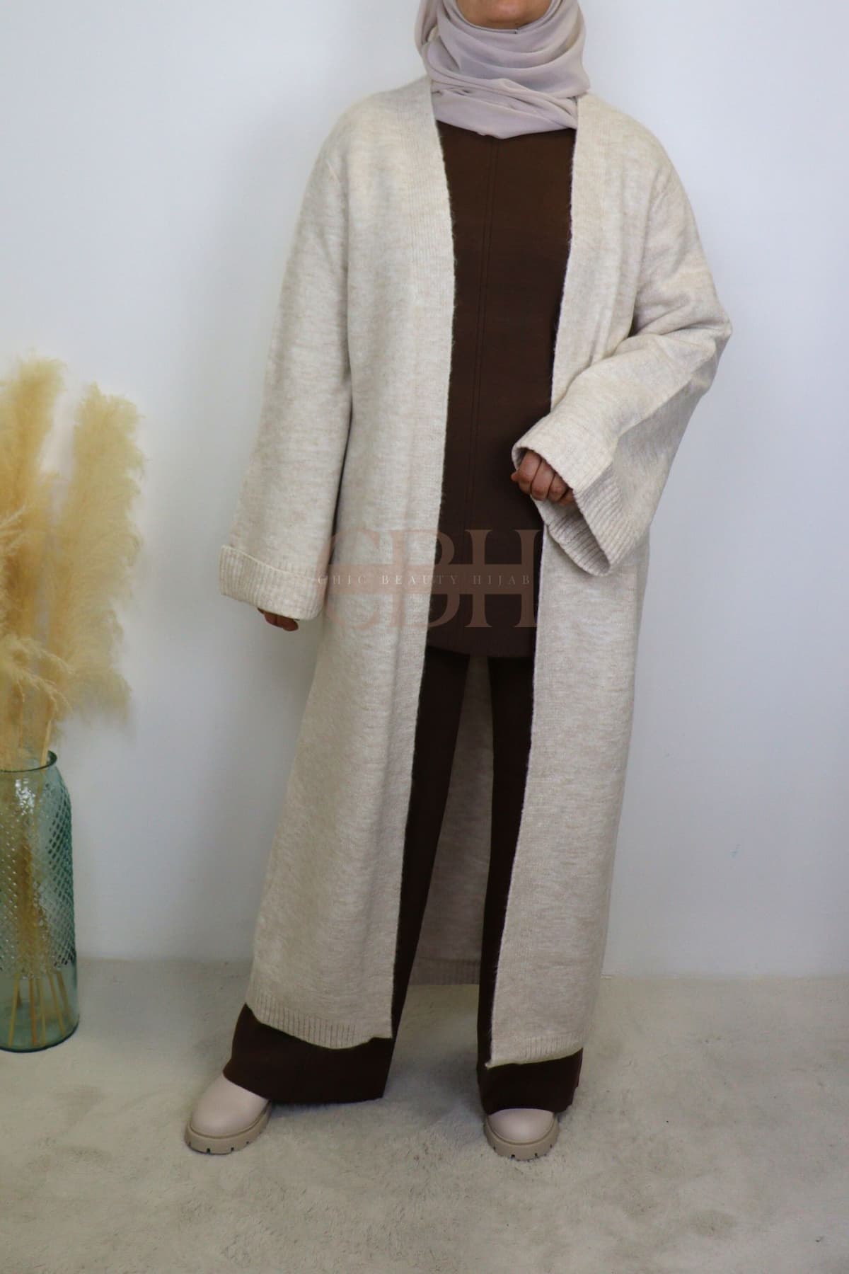 Cardigan en laine long crème – Image 5