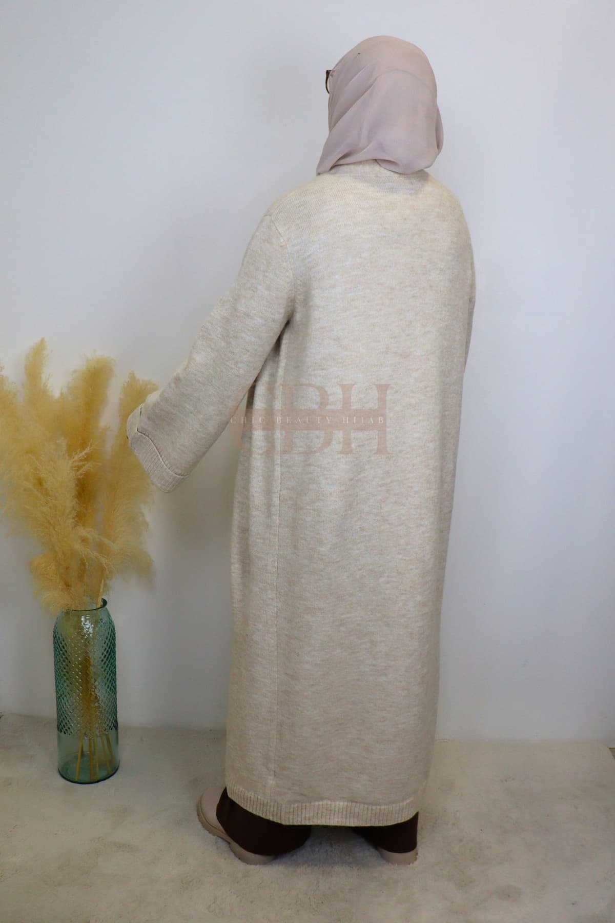 Cardigan en laine long crème – Image 4