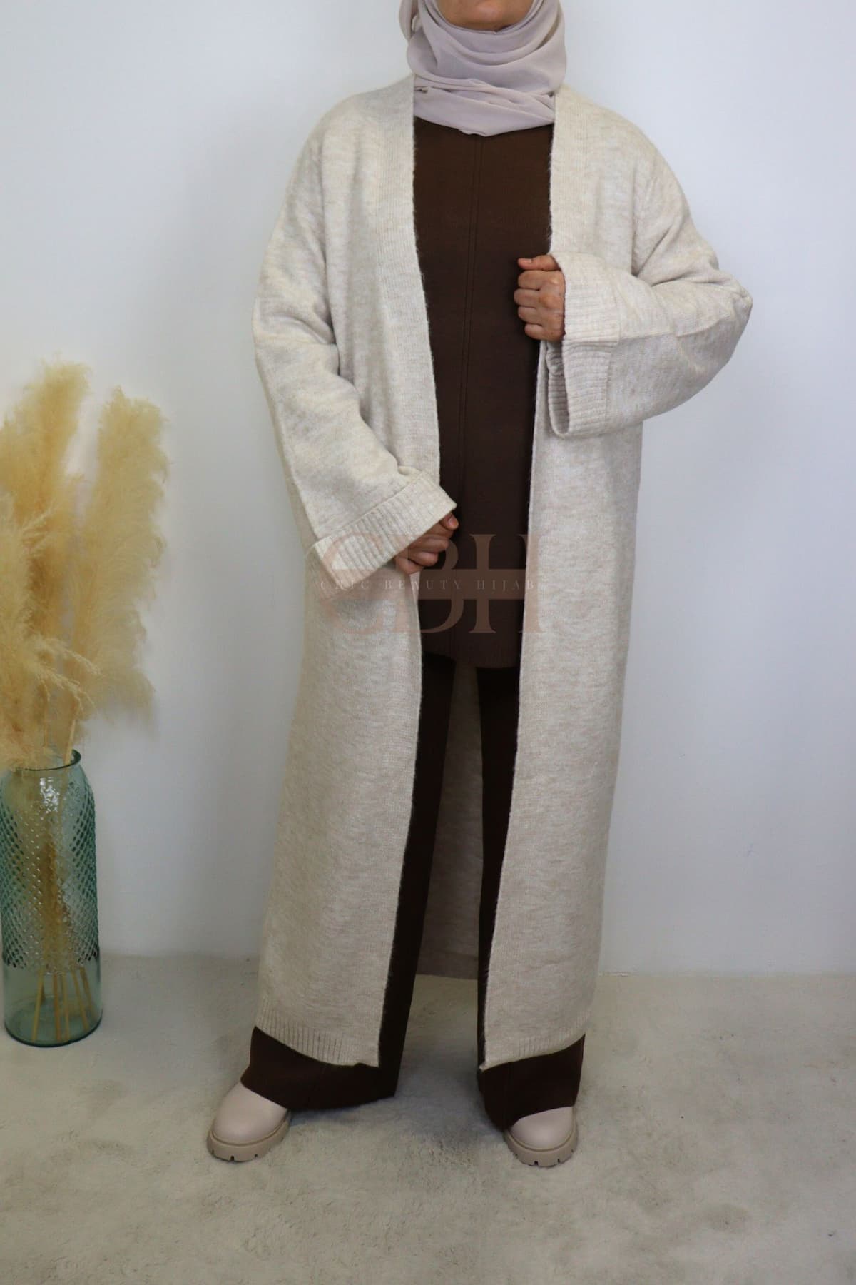 Cardigan en laine long crème – Image 2