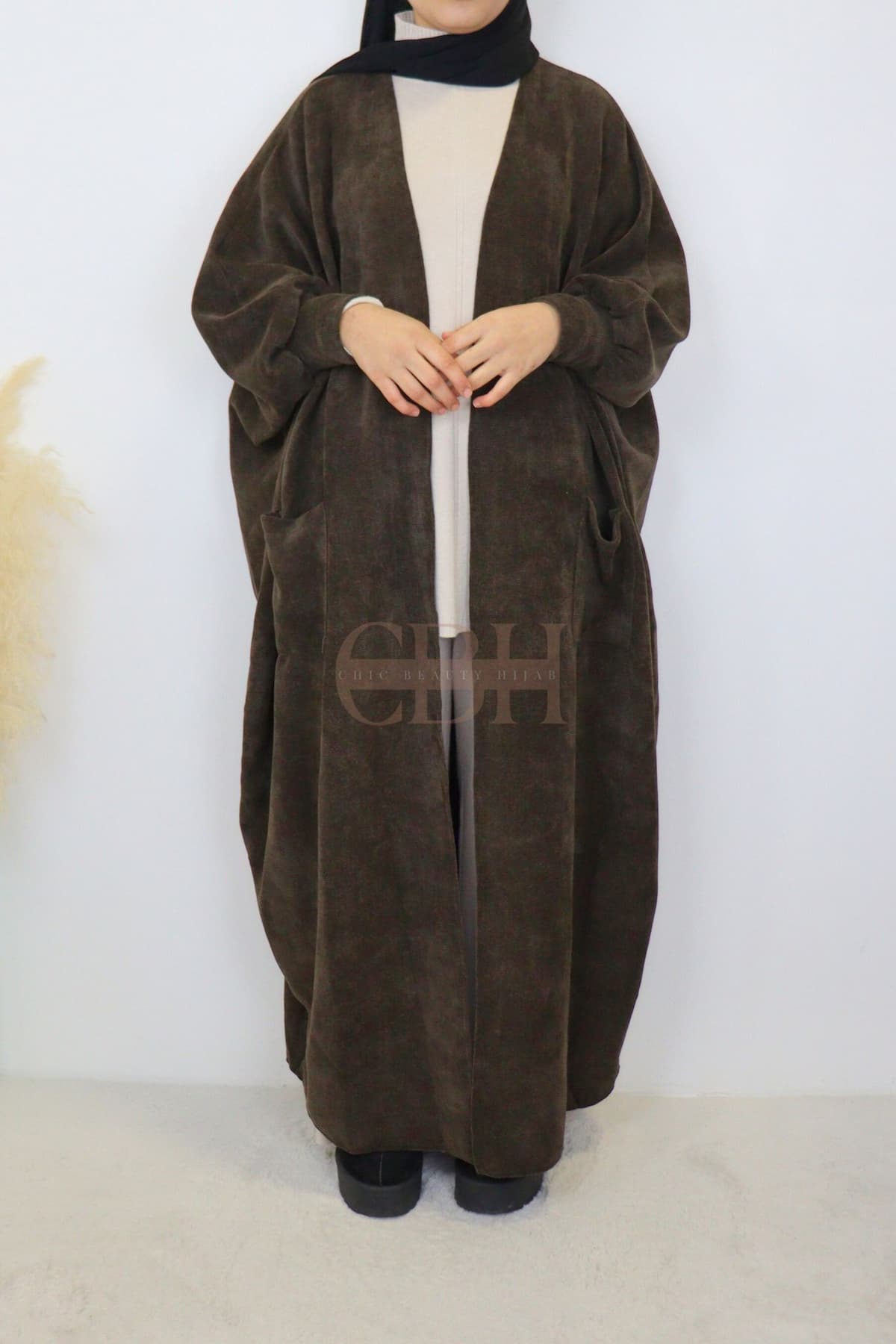 Cardigan papillon en velours Marron – Image 6