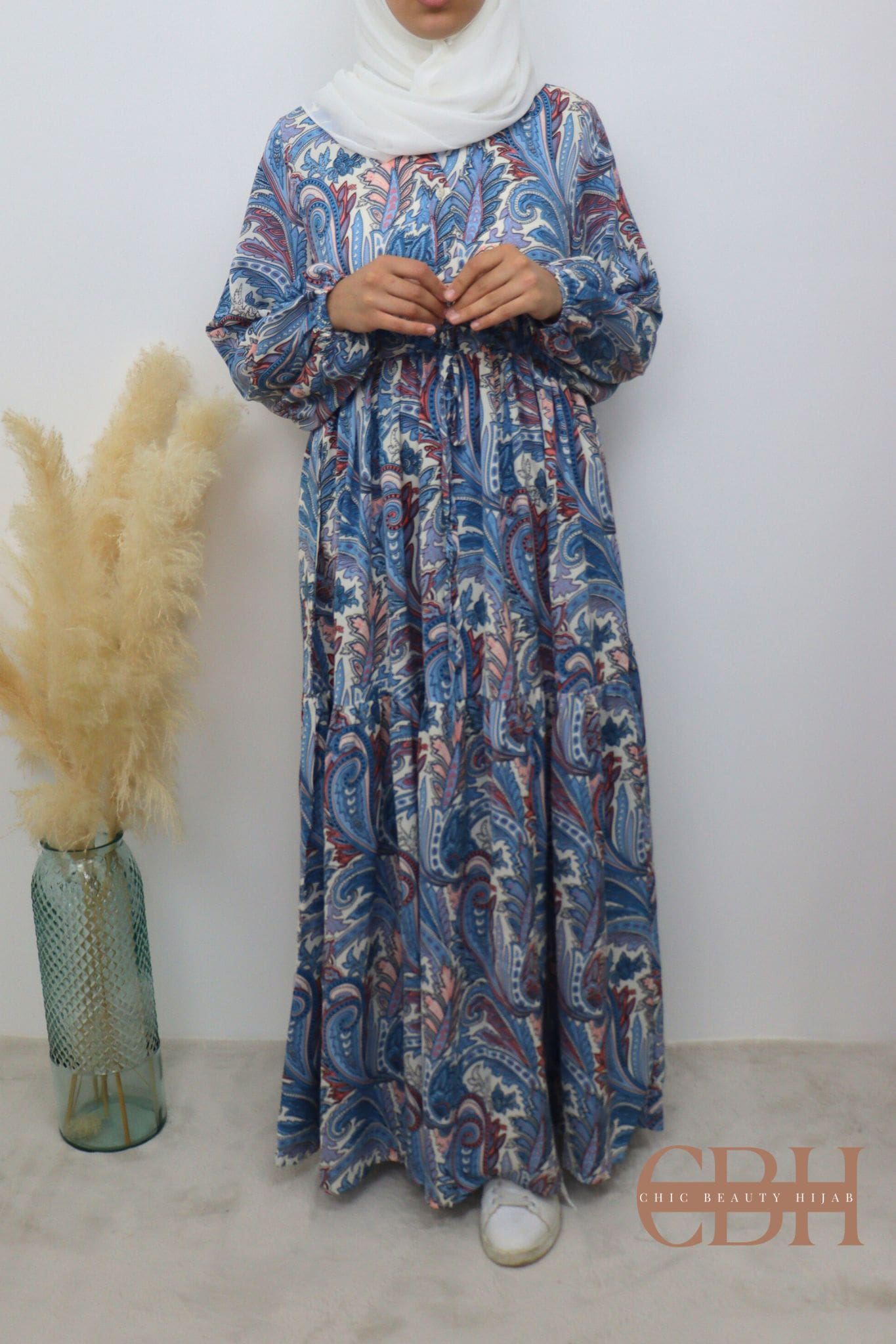 Robe longue imprimée fluide Azur – Image 3